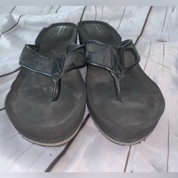 ☀️ Coach Jaicee Black Wedge Thong Flip Flops - Picture 3 of 10